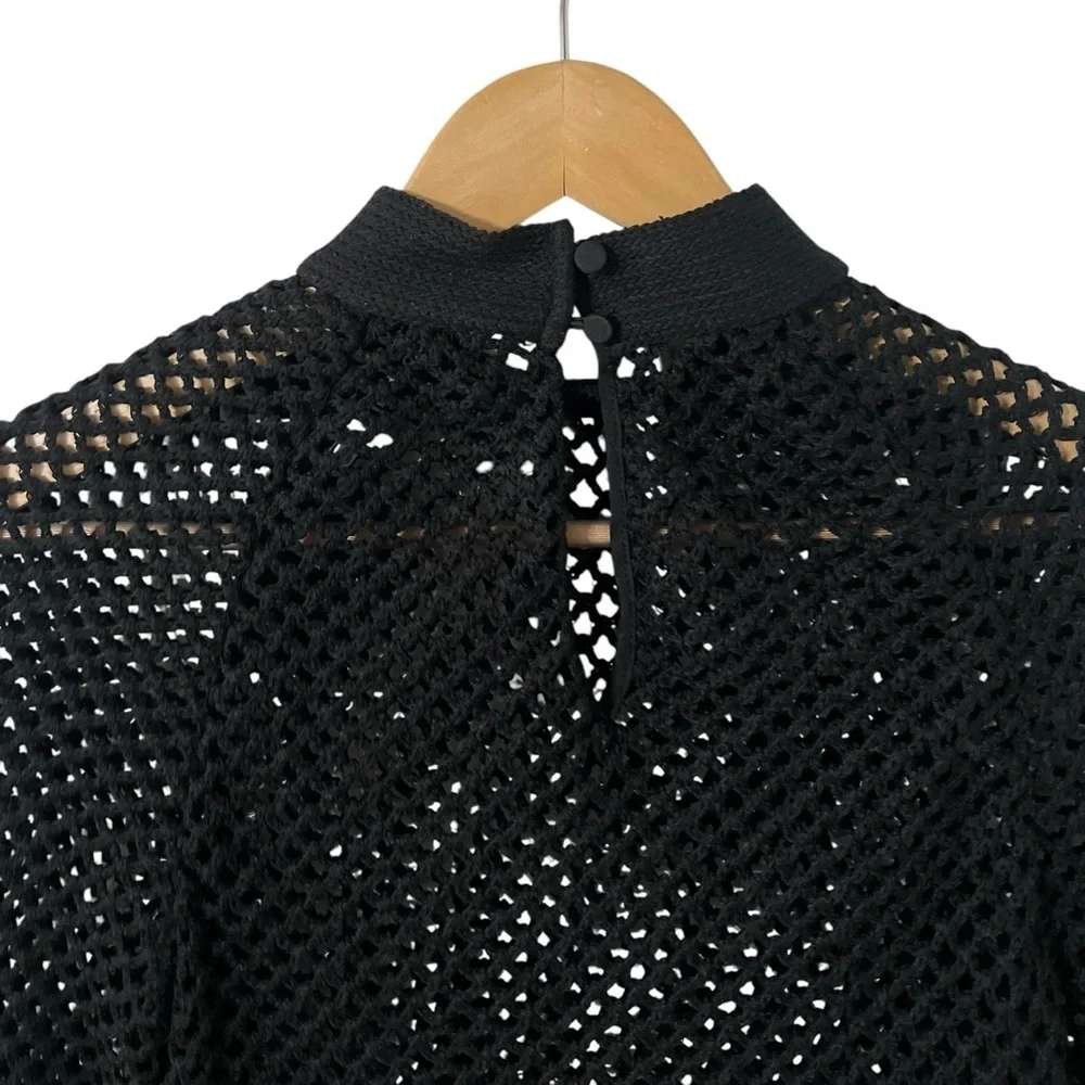 SELF-PORTRAIT Sheer Crochet Lace High Neck Black Sweater Top